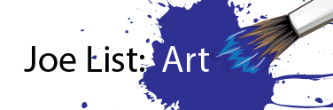 Joe Art List Logo. Paintbrush illustration with splattered paint.