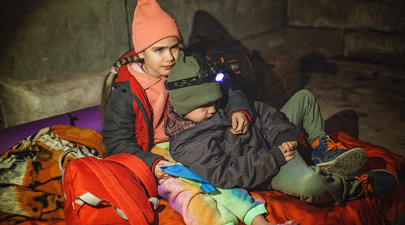 Ukrainian children in an underground bunker in Ukraine.