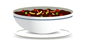 Illustrated bowl of chili. 