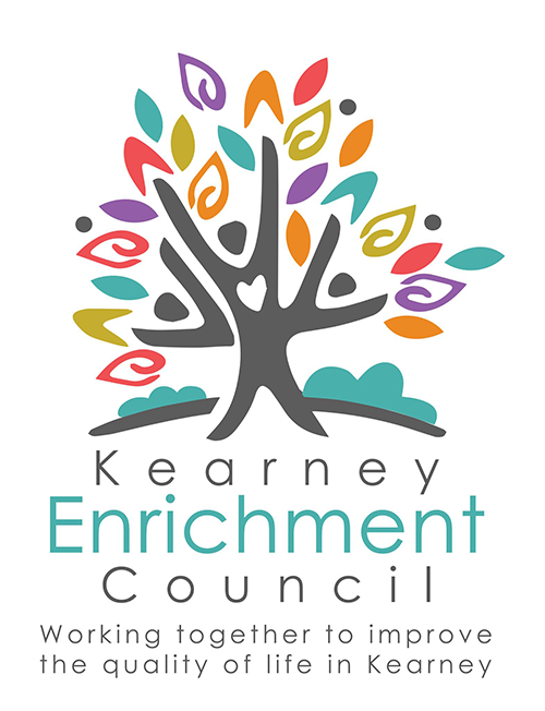 Kearney Enrichment Council Logo - Colorful graphic tree with words underneath. Working together to improve the quality of life in Kearney. 