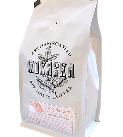 A bag of Regular Joe coffee from Mokaska Coffee in St. Joseph, Missouri.