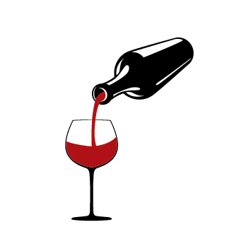Illustration of wine pouring into a glass from a bottle. 
