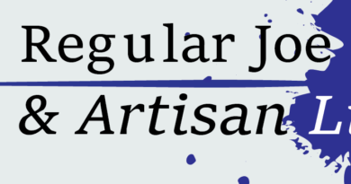 The Regular Joe Art and Artisan List label graphic with paint brush and purple paint splatters.