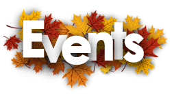 Events banner with red and yellow leaves surrounding it.