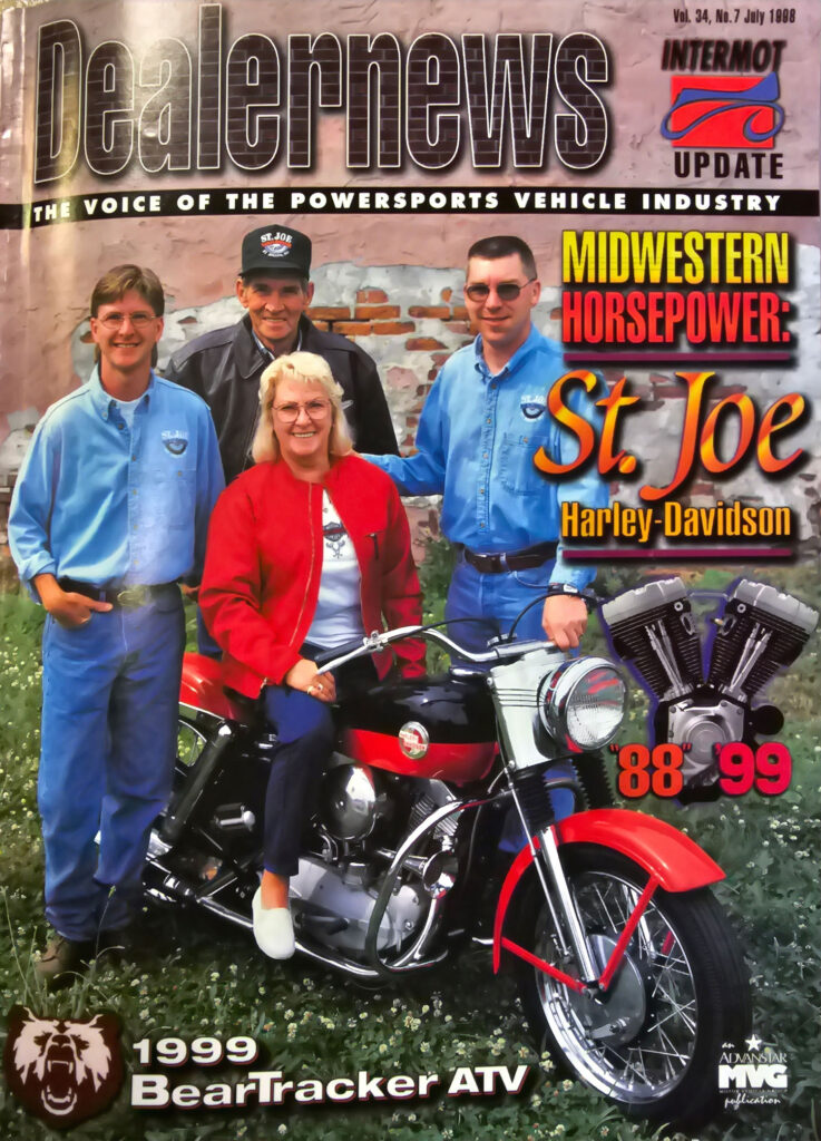 Magazine cover featuring St. Joe Harley Davidson founders. 
