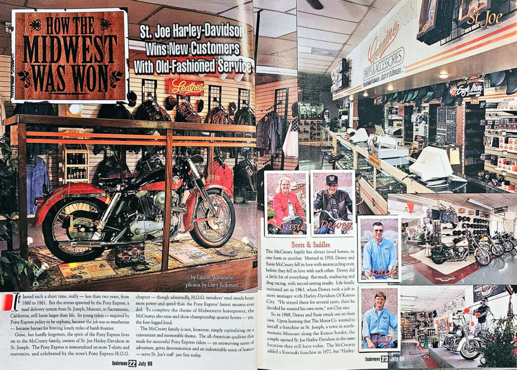 Magazine spread of St. Joe Harley Davidson. 