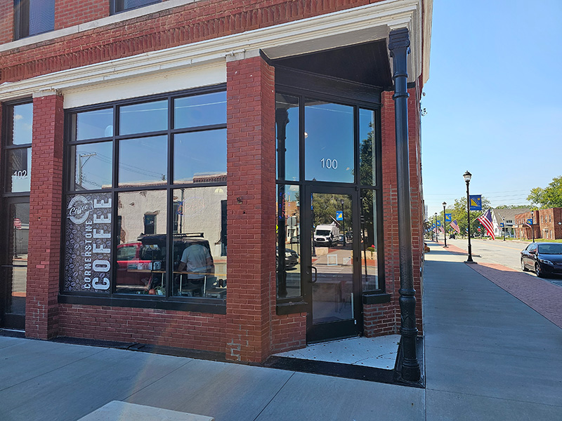 Exterior view of Cornerstone Coffee in Smithville, Missouri. 