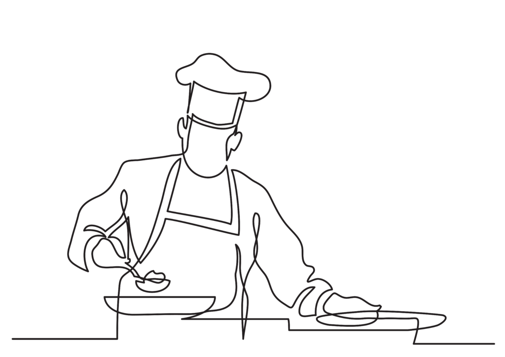 Drawing of chef cooking.