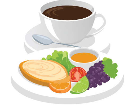 Cafe cup and food.