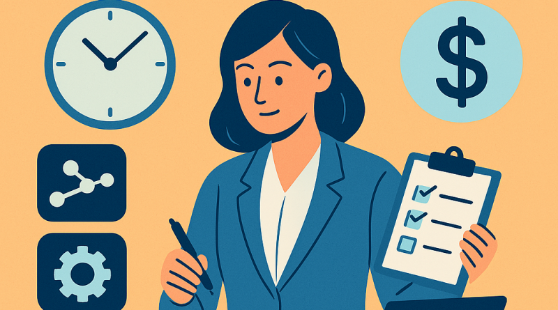90-Minute Reset with woman holding a clipboard surrounded by icons.