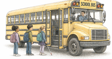 school bus picking up children.